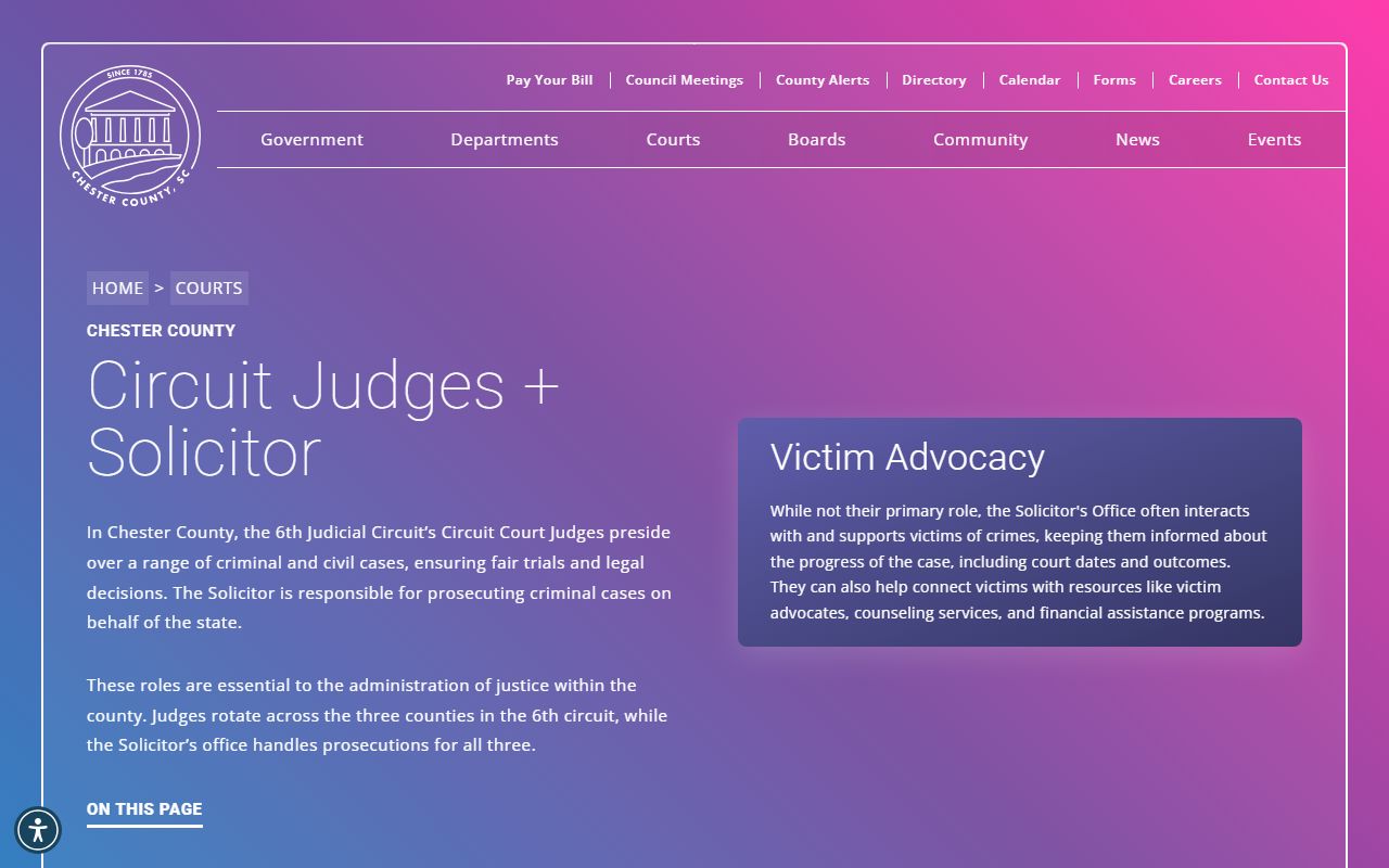 Chester County Clerk of Court circuit judges and solicitor page