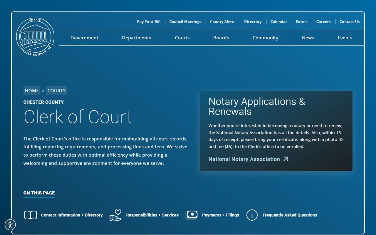 Chester County Clerk of Court official page