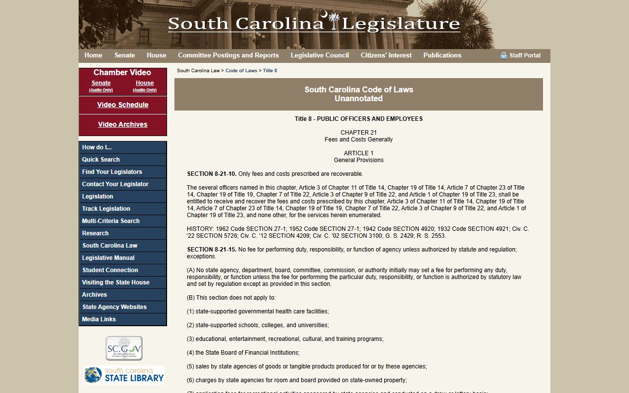 Chester County Clerk of Court South Carolina fee statutes