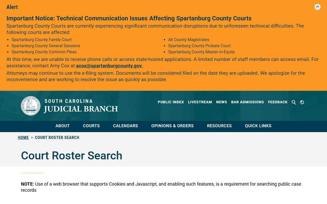 Chester County court dockets South Carolina court roster search