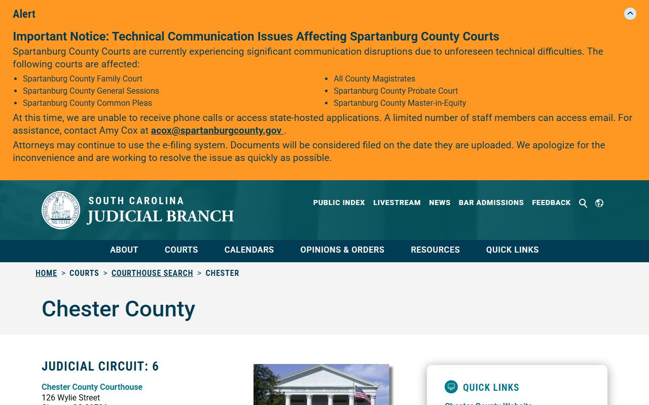 Chester County court dockets Judicial Branch Chester courthouse directory