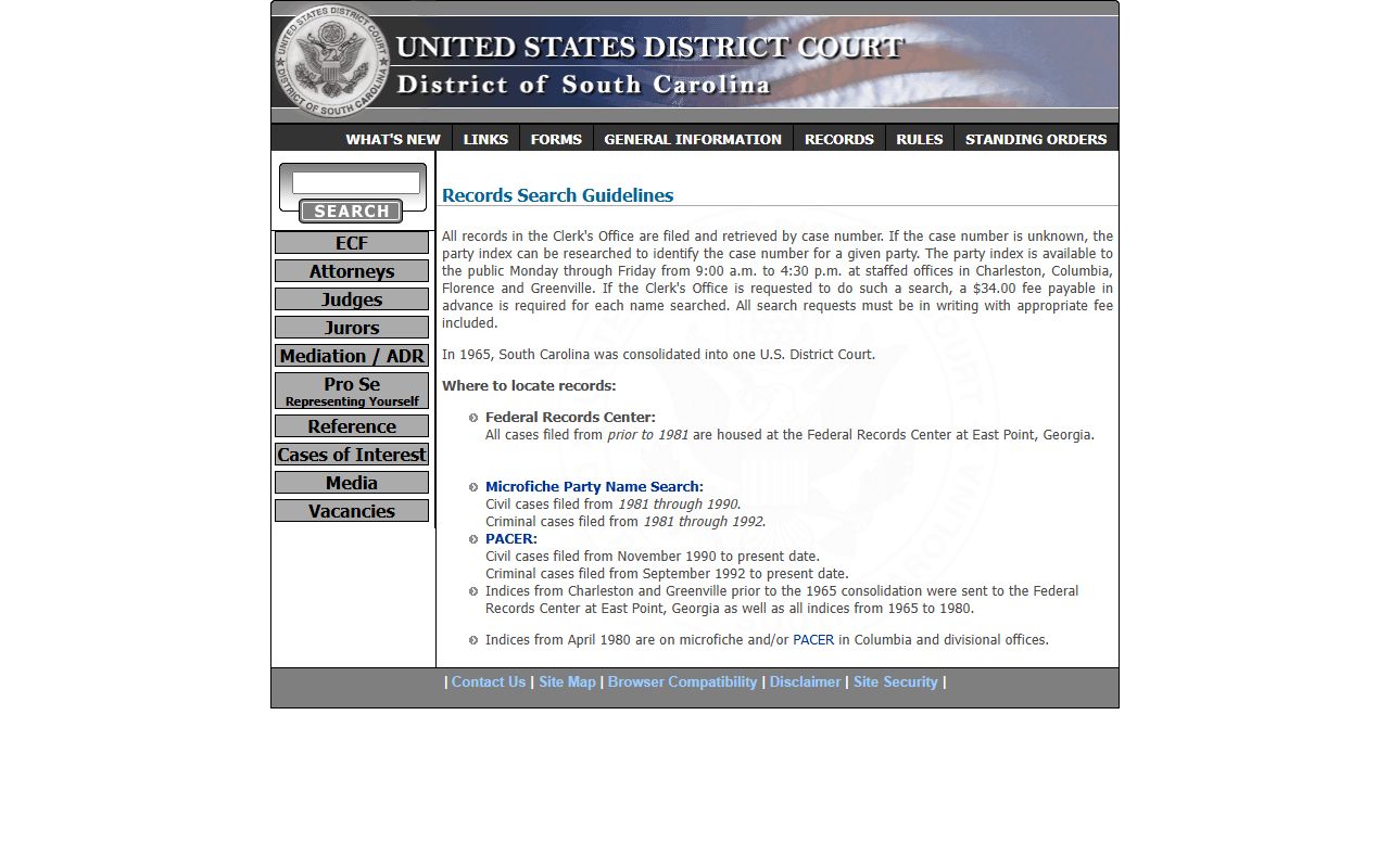 Chester County court records federal District of South Carolina case information