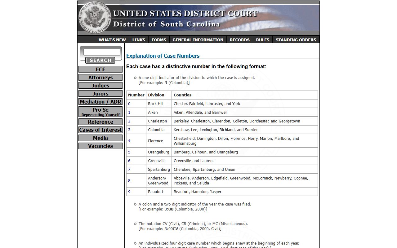 Chester County Circuit Court federal case-number division guide