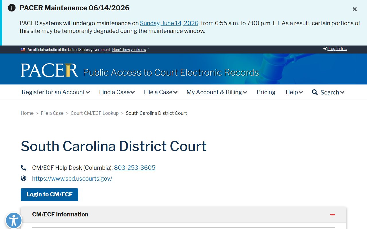 Chester County Circuit Court PACER federal lookup