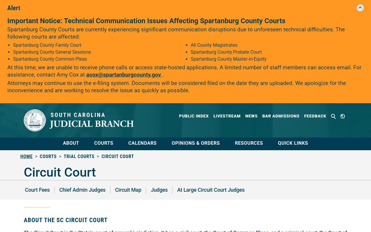 Chester County Circuit Court South Carolina Judicial Branch overview
