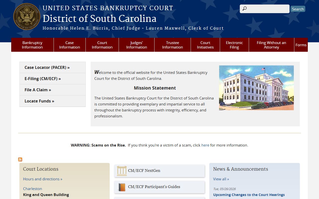 Chester County Court records South Carolina bankruptcy court homepage