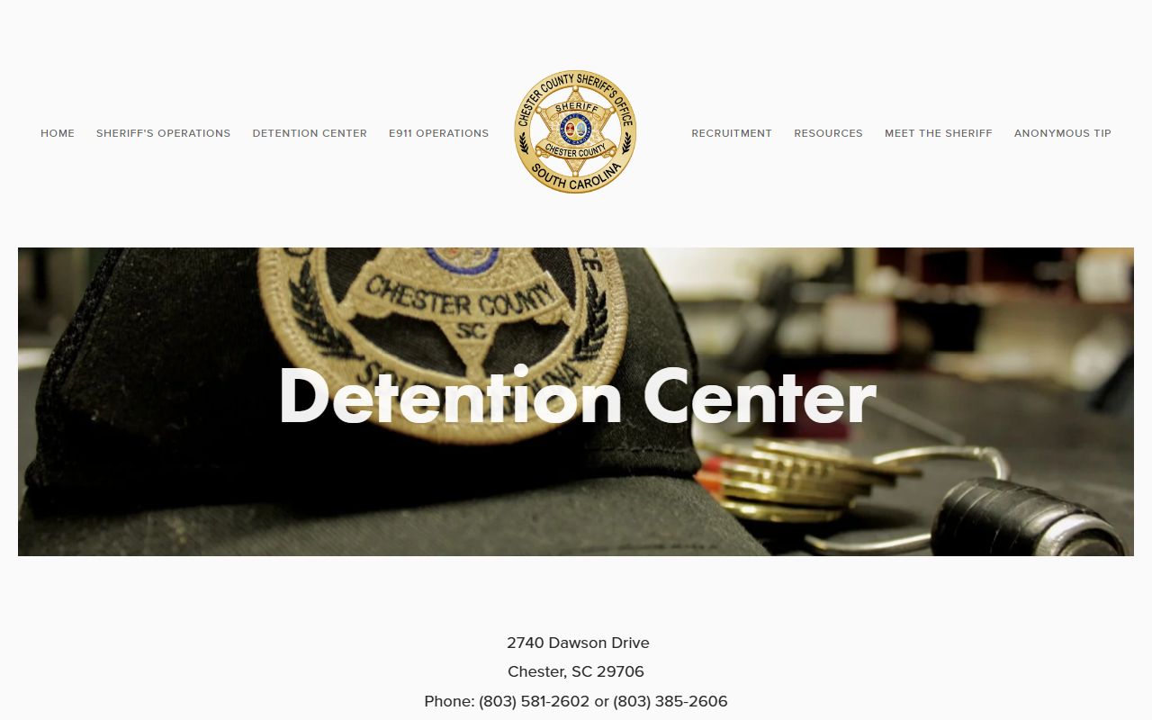 Chester County Detention Center page for inmate search contacts