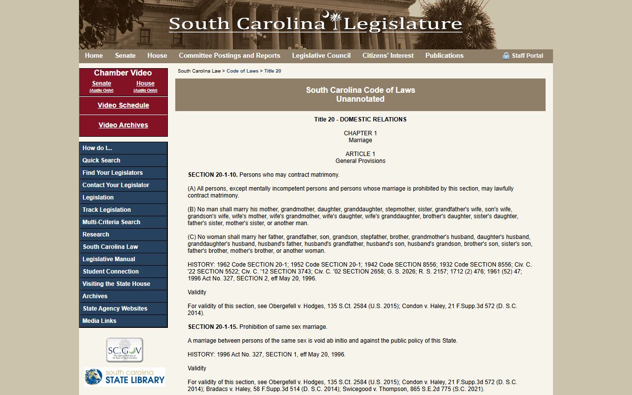 Chester County marriage and divorce records South Carolina marriage statutes