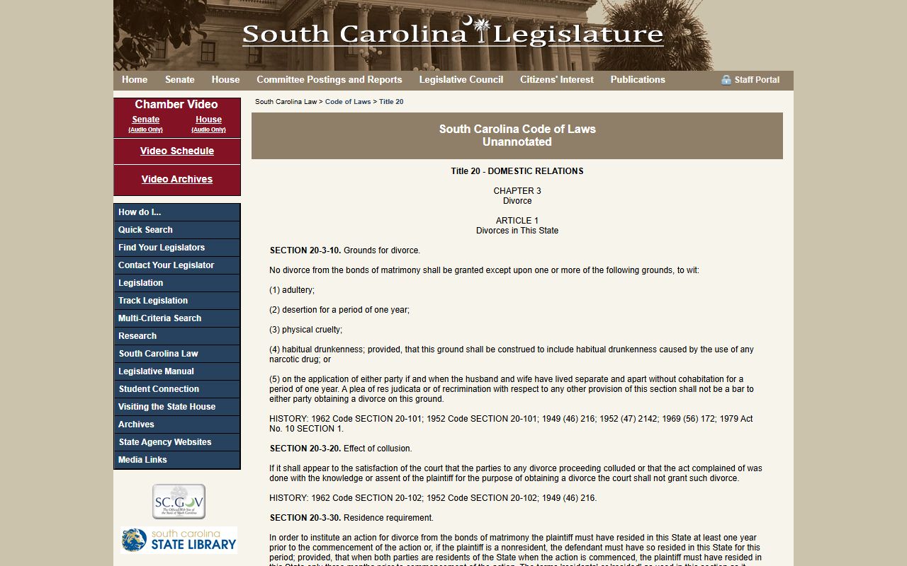 Chester County marriage and divorce records South Carolina divorce statutes