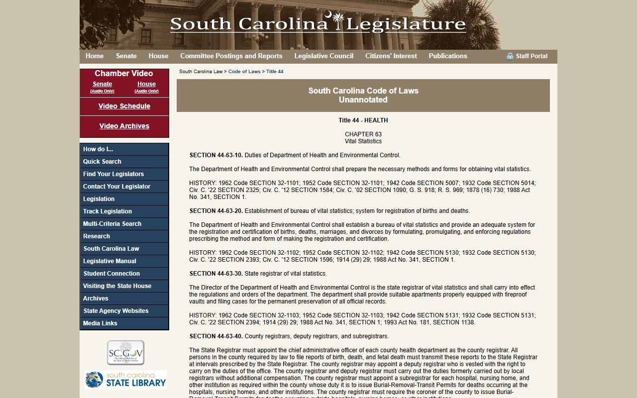 Chester County marriage and divorce records South Carolina vital records statutes