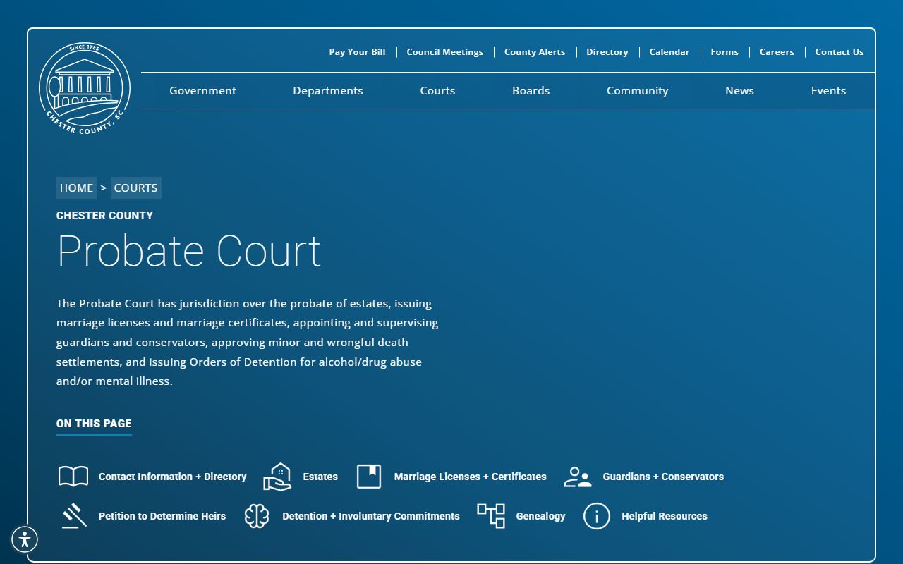 Chester County probate records Chester County Probate Court page