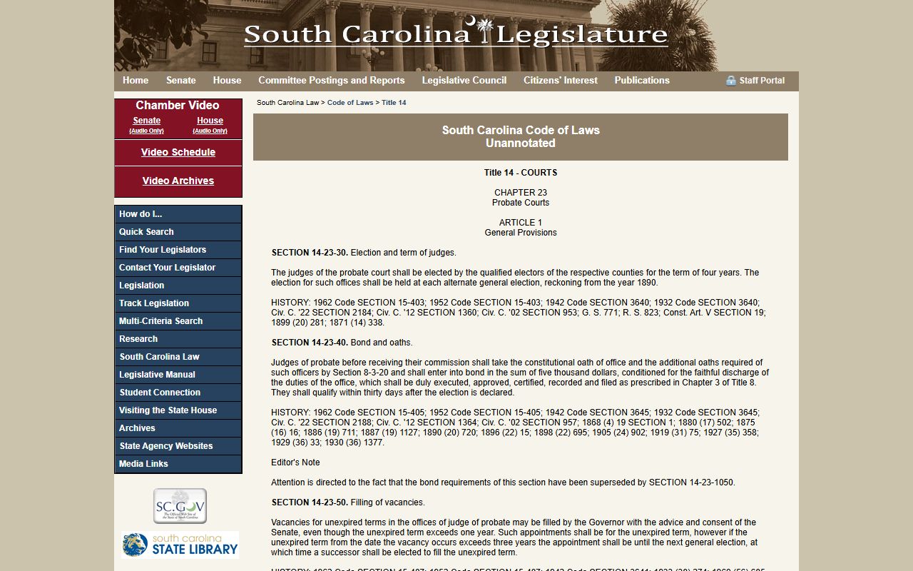 Chester County probate records South Carolina probate court jurisdiction statute