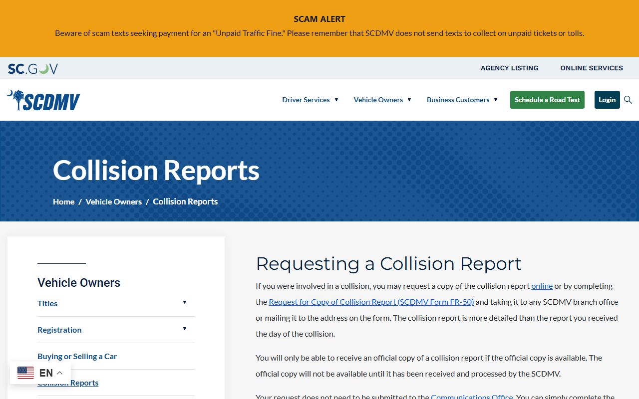 Chester County traffic court records SCDMV collision report request