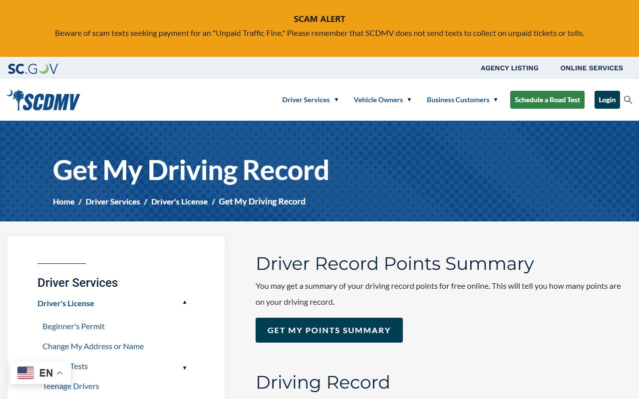 Chester County traffic court records SCDMV driving record request