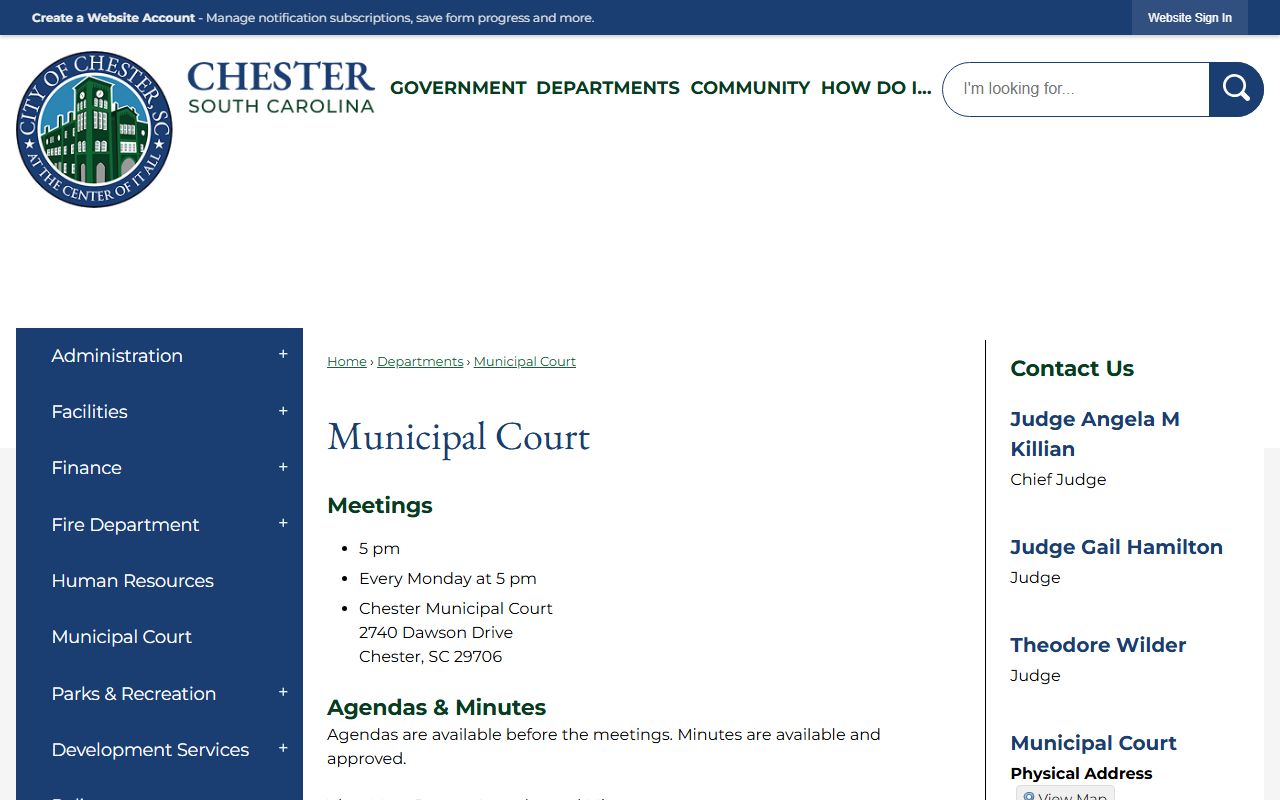City of Chester Municipal Court page for local warrant-related court contacts