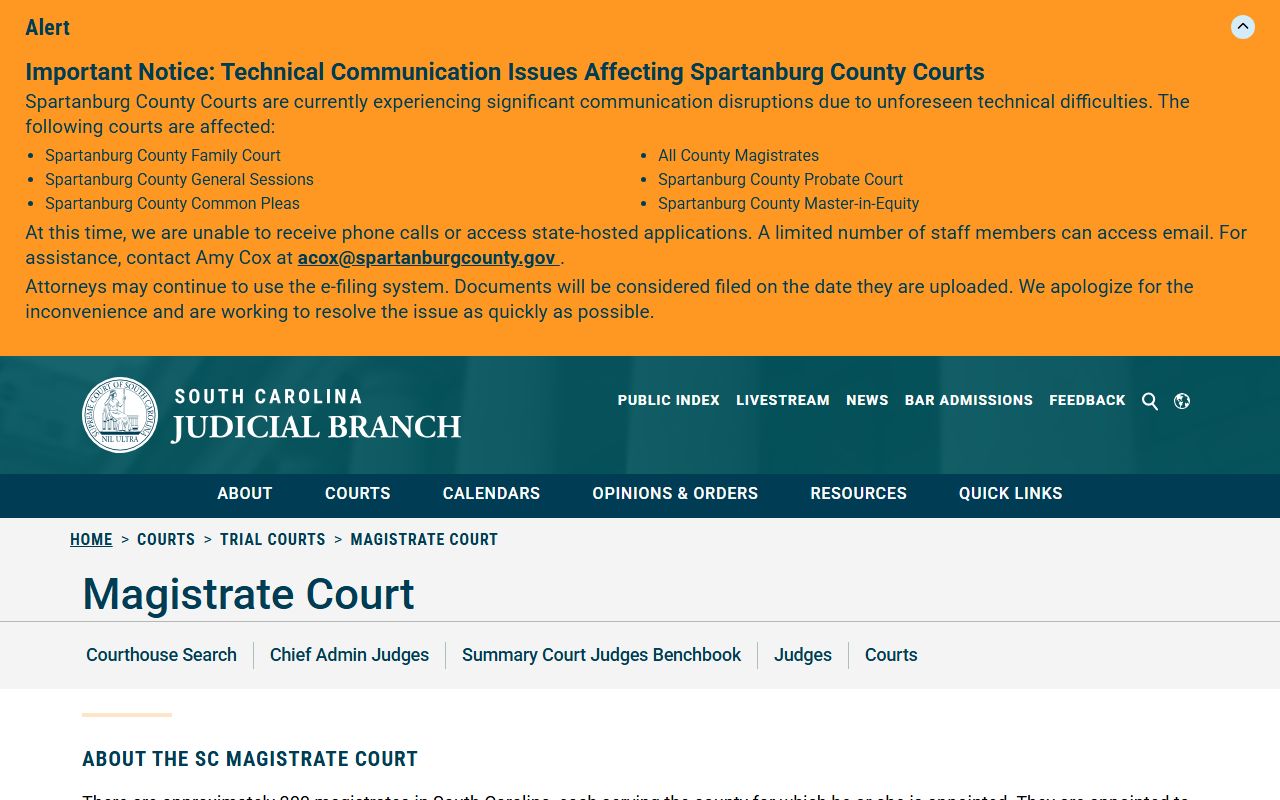 South Carolina Judicial Branch Magistrate Court overview